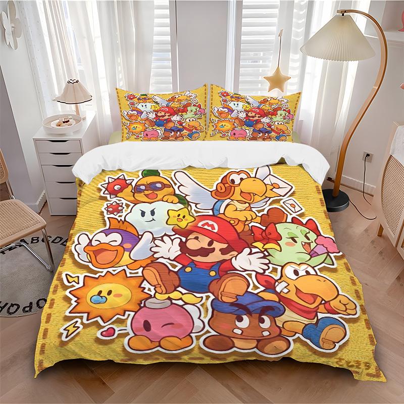 3pcs bedding set Mario Characters Includes 1 Comforter + 2 Pillowcases, Without Pillow Inserts, Soft Comfortable,a0910257