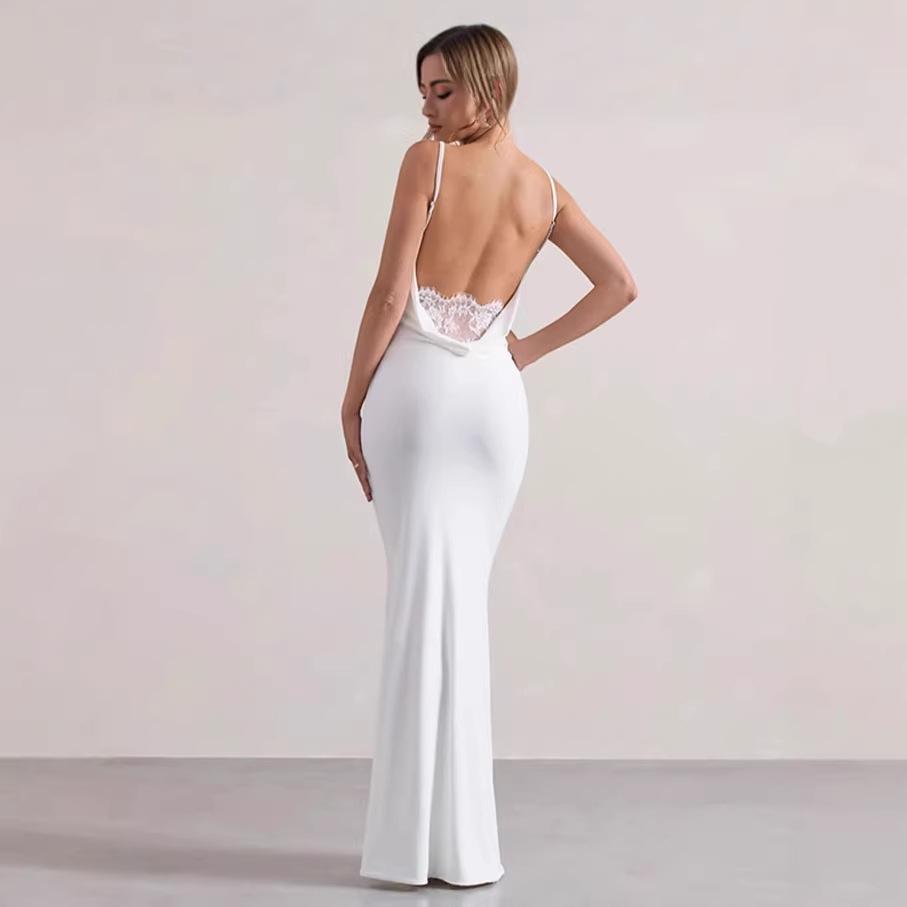 Точечная чистая сексуальная подвязка для демонстрации фигуры, с завязкой на шее, облегающая, европейский и американский стиль, юбка-русалка для ягодиц, длинное платье