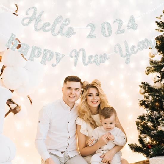 Баннер-флаг с буквами счастливого года, блестящий, легко повесить, создает атмосферу, яркие украшения для вечеринки, баннер-флаг