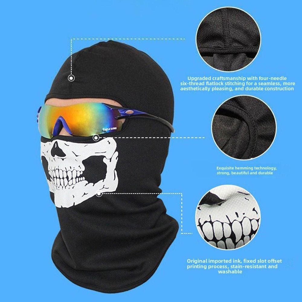 Skull Print Bicycle Balaclava Windproof Anti-UV Motorcycle Full Face Mask Full Face Design Neck Warmer Full Face Mask