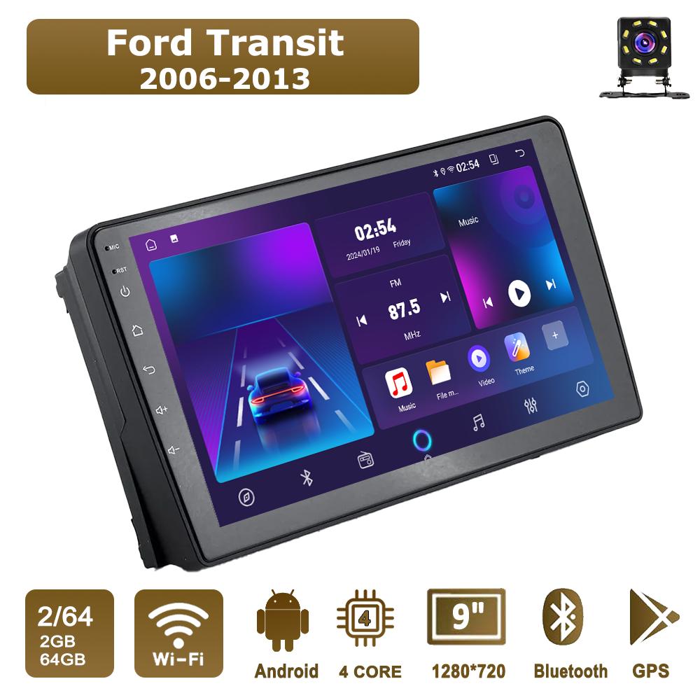 Автомобильная магнитола Android Car-Play для Ford Transit 2006-2013 Мультимедийный плеер Головное устройство Стерео Навигация GPS BT WIFI, 2+64 ГБ