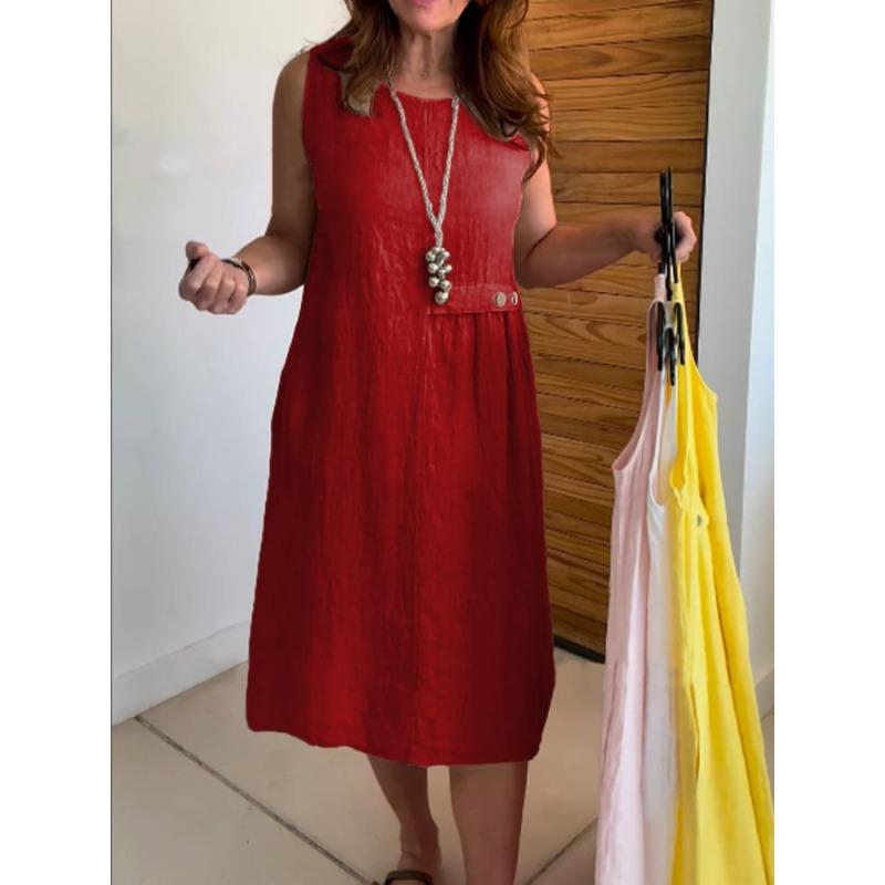 DAFIFY Женская мода лето весна однотонный принт без рукавов с круглым вырезом свободная талия повседневные платья