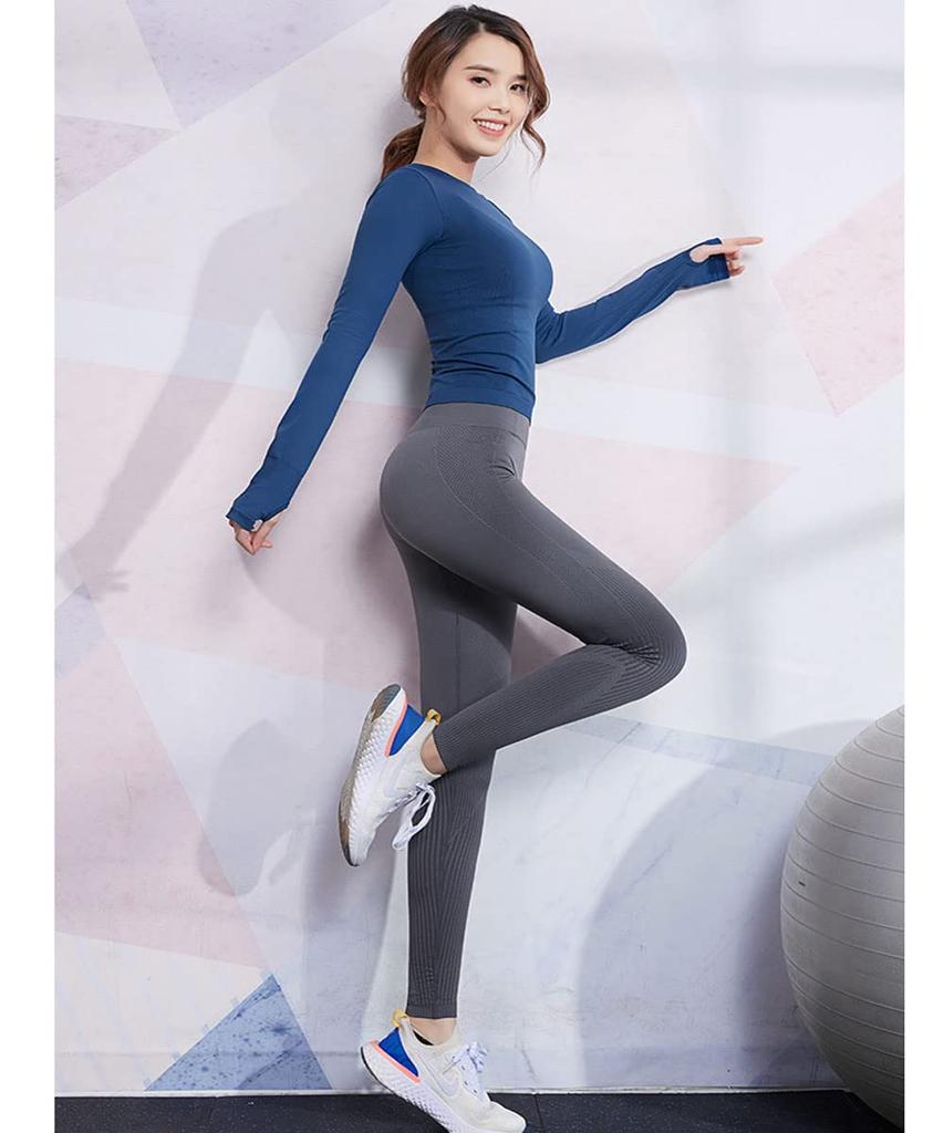 Длинный йога-тренировочный пот Quick Fitness Stretch B [Yubi] Спортивная одежда, рукав, одежда, футболка, облегающий, женский топ, спорт, тренажерный зал, футболка, впитывающий, сушка,
