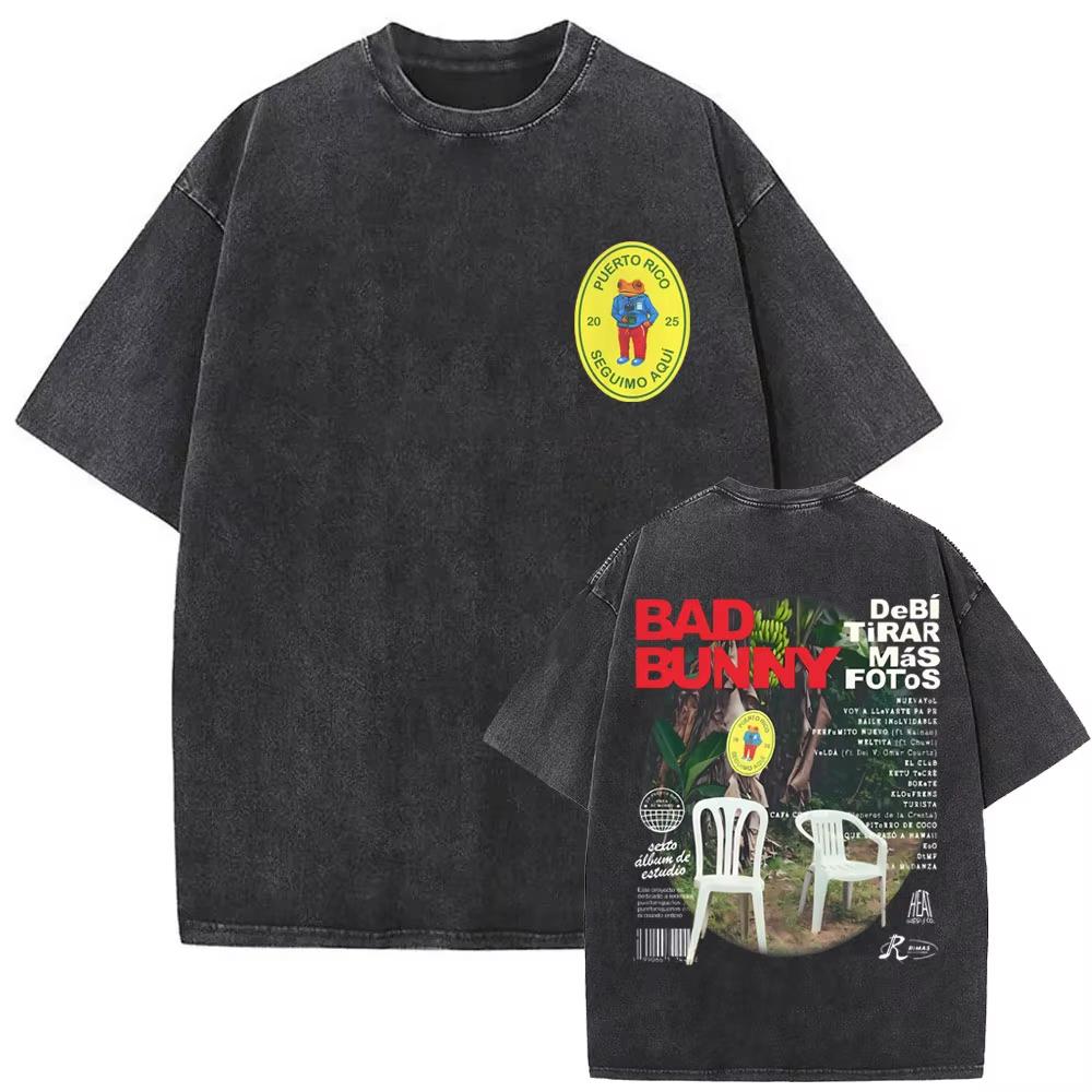 Washed Vintage Bad Bunny Un Verano Sin Ti Graphic Tshirt Mens Fashion Oversized Streetwear Women High Quality Cotton T Shirts