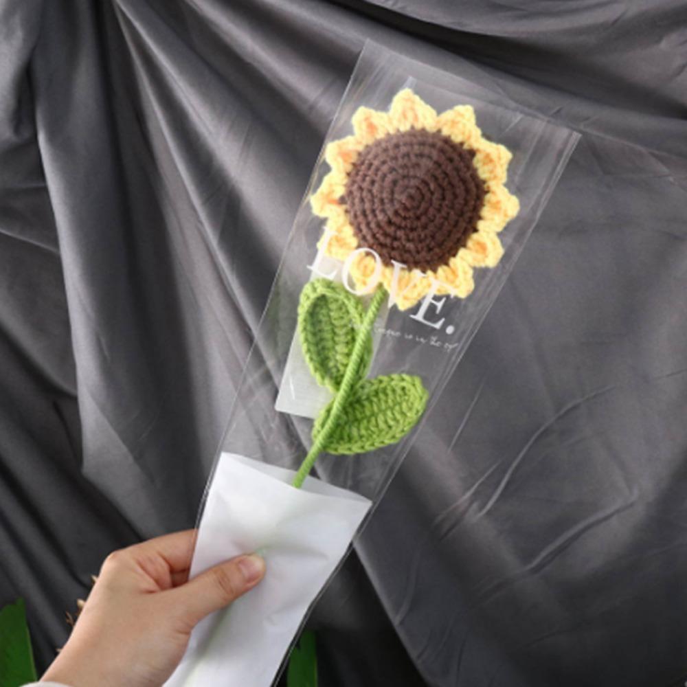 House DIY Finished Product Sunflower Bouquet Vase Ornament Knited Flower Table Fake Flowers