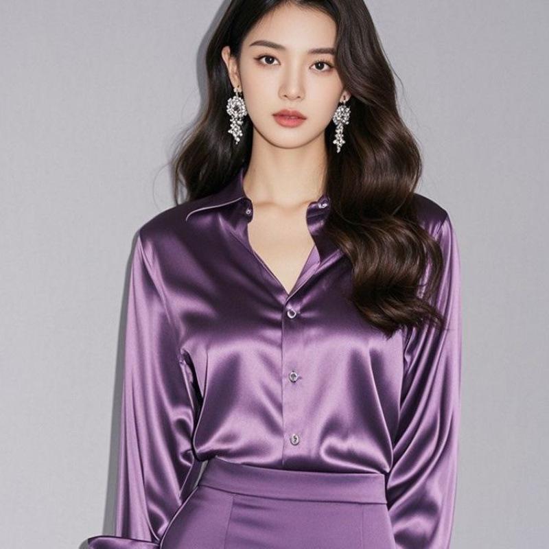 Элегантные шелковые офисные рубашки женские корейская мода Y2k одежда приталенные с длинным рукавом белые черные блузки