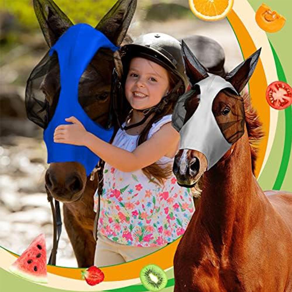 3Pcs Horse Fly Masks With Ears Face Covering For Horse Pony, Black, Gray, Blue