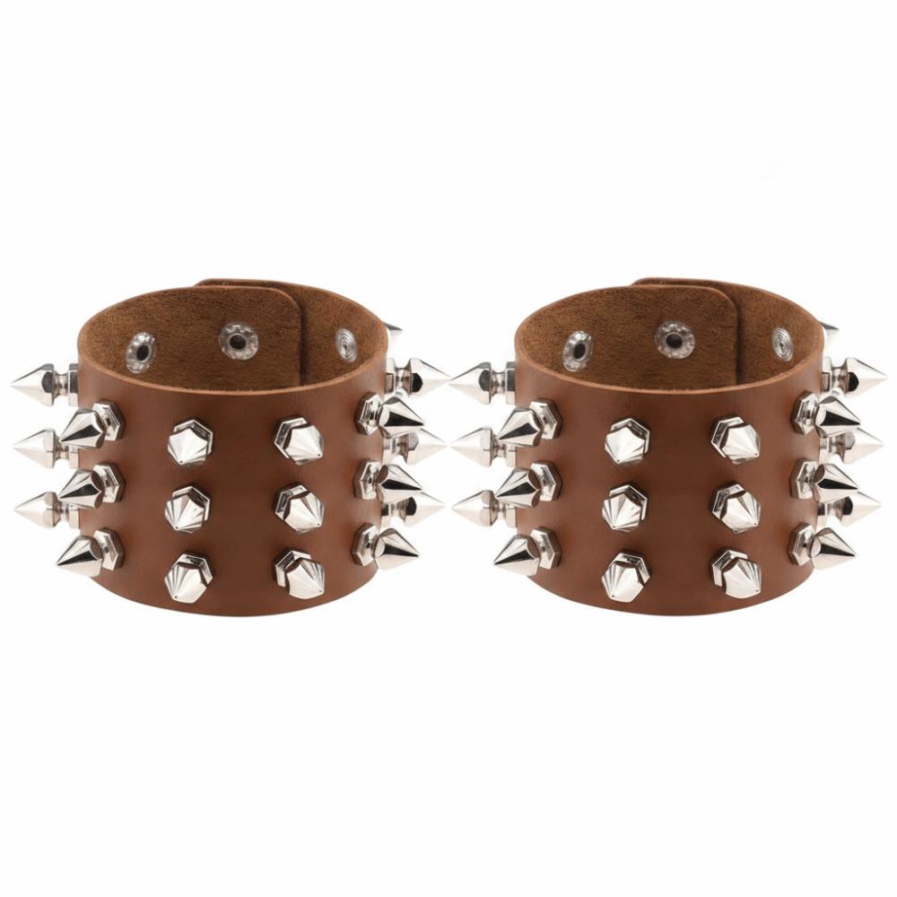 2pcs/set Adjustable Punk Goth Bracelet Wide PU Leather Bangle Leopard Wristband Harajuku