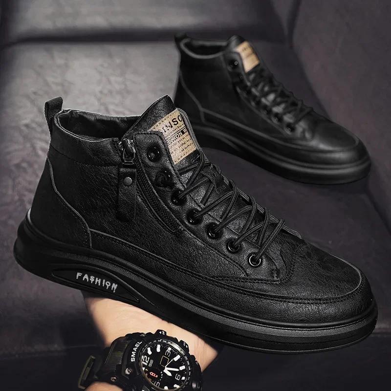 Fashion Men's Sneakers Spring Fashion Black Ankle Boots for Men Flats Casual Shoes Winter Warm Sneakers Luxury Water Proof Men's Boots