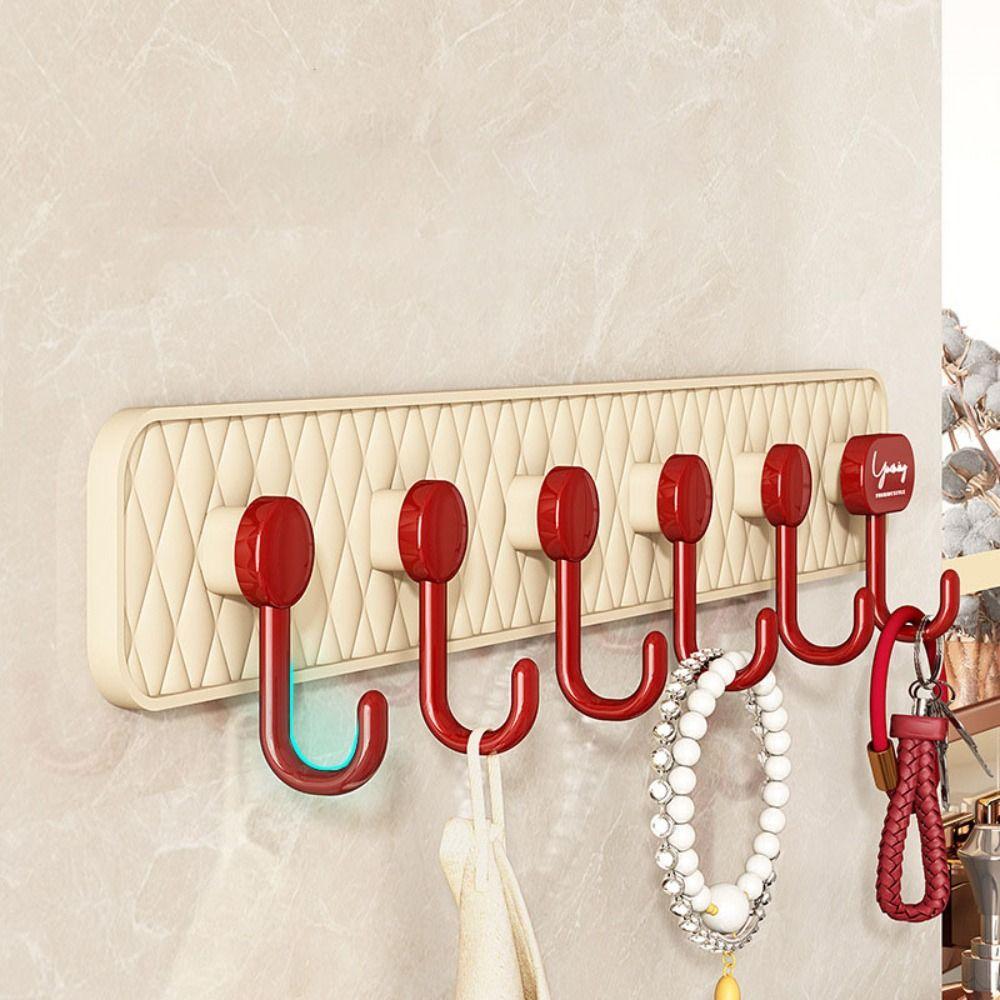 No-Punch Sundries Storage Hook 6 Hooks Hanging Coat Rack Durable Suction Cup Clothing Hook  Kitchen