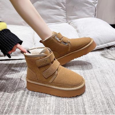 Зимние женские ботинки для отдыха на открытом воздухе, женские теплые плюшевые туфли, классические ботинки на ультраплатформе из коровьей замши с мехом и липучкой