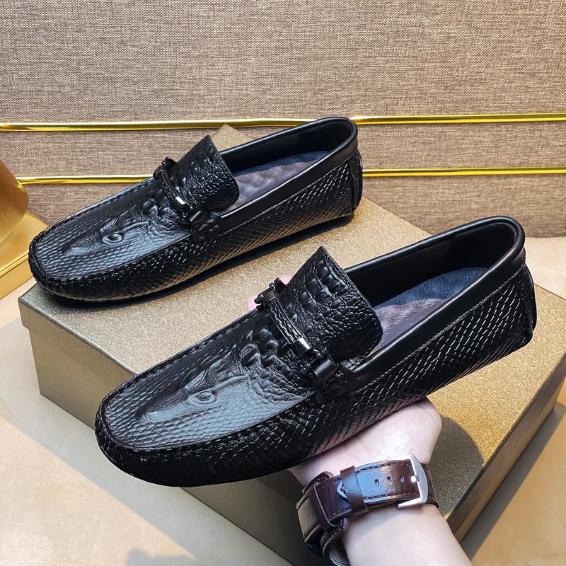 Crocodile Pattern Men's Loafers Genuine Leather Man Shoes Fashion Male Driving Footwear Breathable Casual Flats Comfy Lazy Shoes