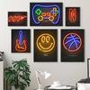 Neon Light Gamer Canvas Paintings Retro Audio Cassette Guitar Sign Posters Prints Wall Art Pictures for Living Room Wall Decor