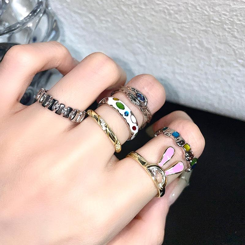 Niche Design Cold Wind Retro Open Ring Jewelry Women Dripping Oil Personality Advanced Sense Index Finger Ring
