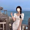 Summer 2025 Women's Korean-French Style Puff Sleeve Slim Fit Dress