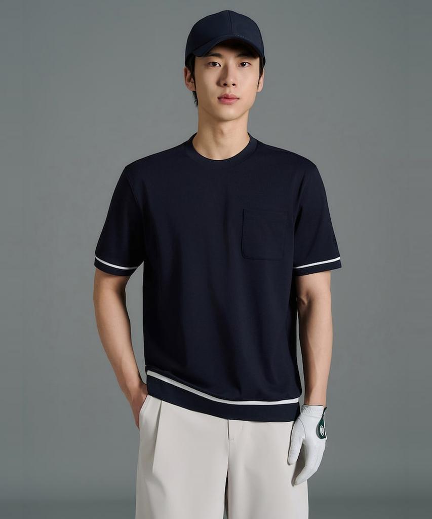 BEANPOLE GOLF Мужская круглая футболка с цветовыми блоками - Темно-синий
