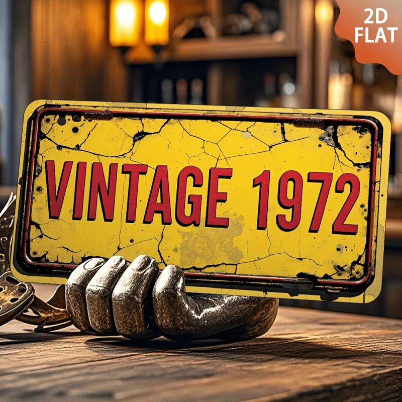 2D Flat - 1pc Vintage 1972 Metal Sign - 6x12 Inch Aluminum Wall Art with Distressed Yellow & Red Design, Perfect for Home, Bar