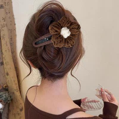 Yousheng Женская заколка для волос Ручная вязка Цветочный декор Заколка для волос из мягкой пряжи Многофункциональная заколка Аксессуары для волос