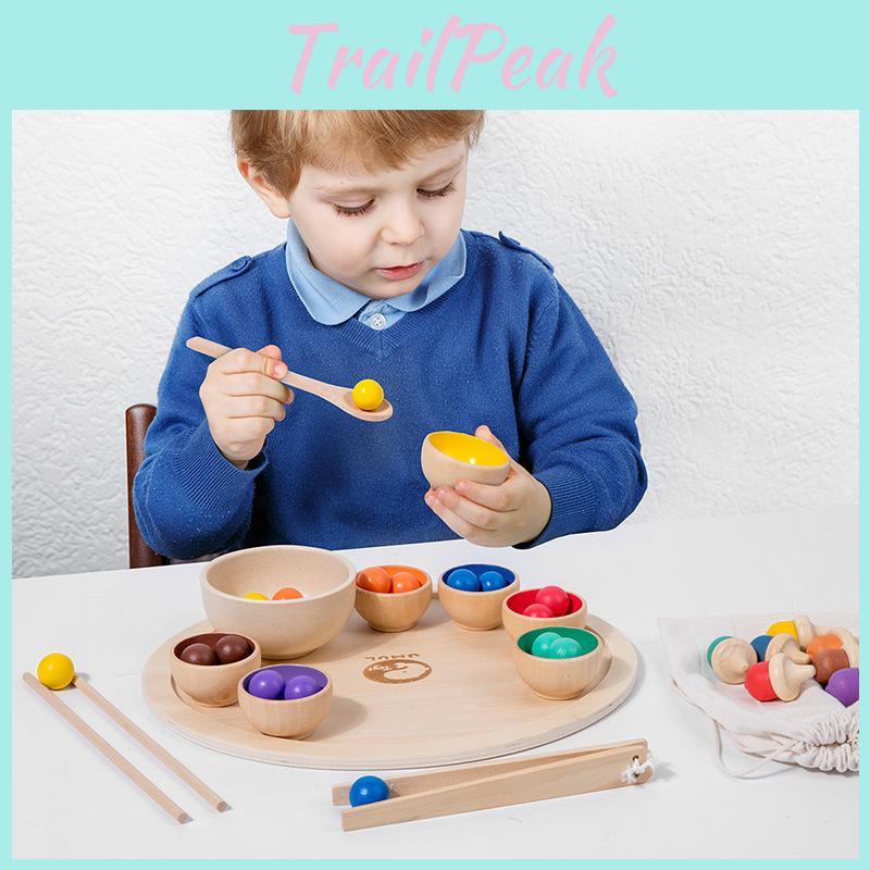 Color Wooden Bead Sorting Tray Educational Toy Toddlers Preschool Play Learning