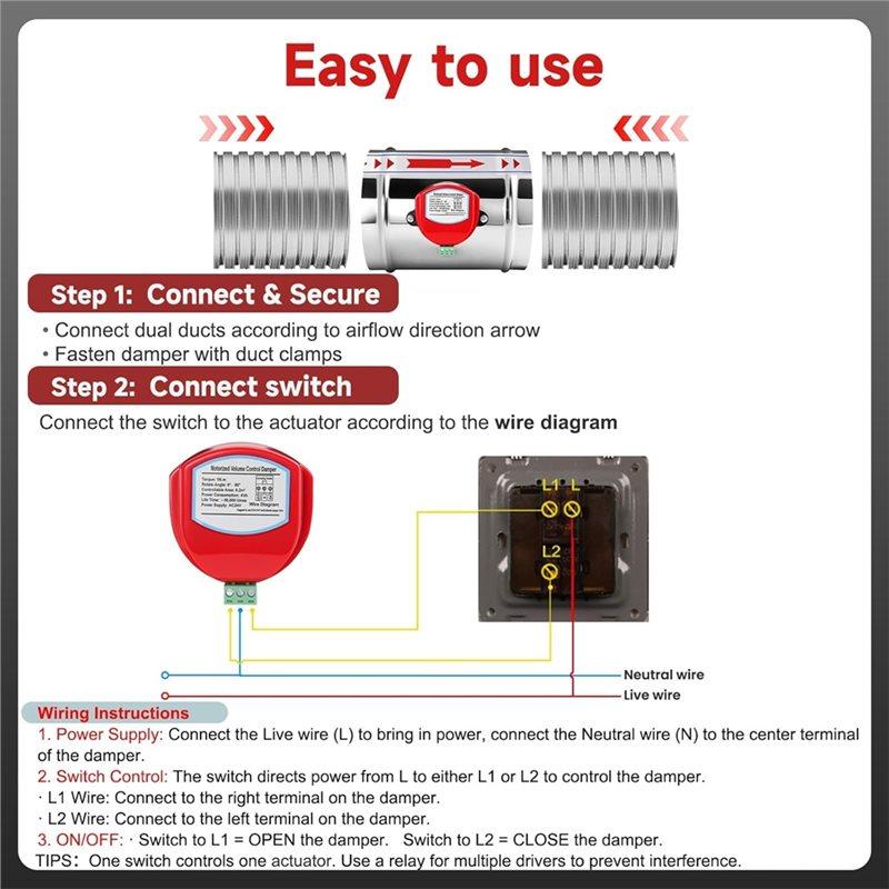Обратный клапан воздушного потока 8", Регулируемый объемный контроль Моторизованный канальный клапан для систем вентиляции ОВКВ, AC 24V