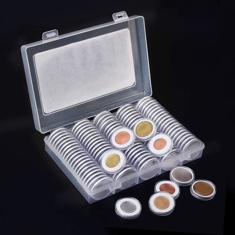 100PCS Clear Coin Holder Capsule Case with Protector Gasket Plastic Storage Box for Collectable Coins Medal Collection Supplies