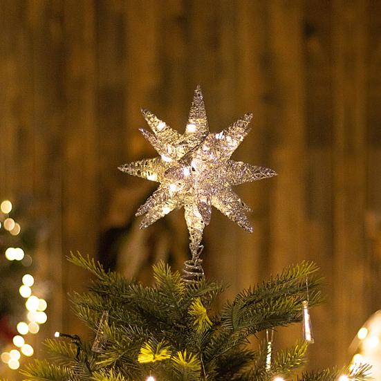 Christmas Tree Topper Star Warm White Holiday Light LED Lighted Star Topper Easy Installation Xmas Decoration for Indoor Trees