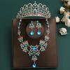 DIEZI Корейская небесно-голубая хрустальная корона Женские головные уборы для девочек Роскошные свадебные тиары, ожерелье, серьги, наборы свадебных украшений
