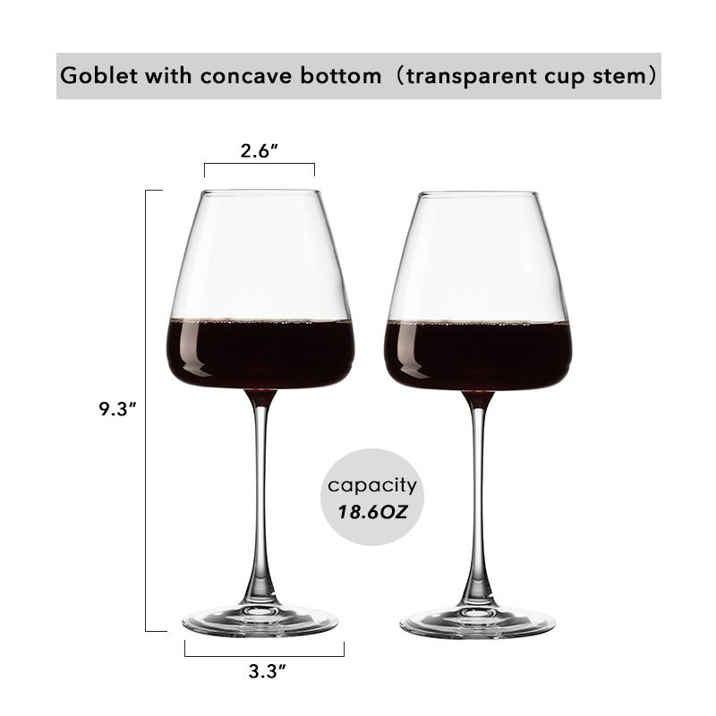 Concave Bottomed Red Wine Glass, Hand Blown Red Bottomed Large Crystal Wine Glass,Transparent/Black Long Handled Glassware