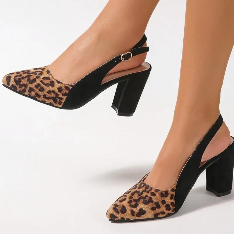 Мода Элегантные Женские Туфли на Каблуке Бренд Слингбэки Острый Носок Женские Сандалии Летние Офисные и Карьерные Ремешок с Пряжкой Носок Мысок Высокий Каблук