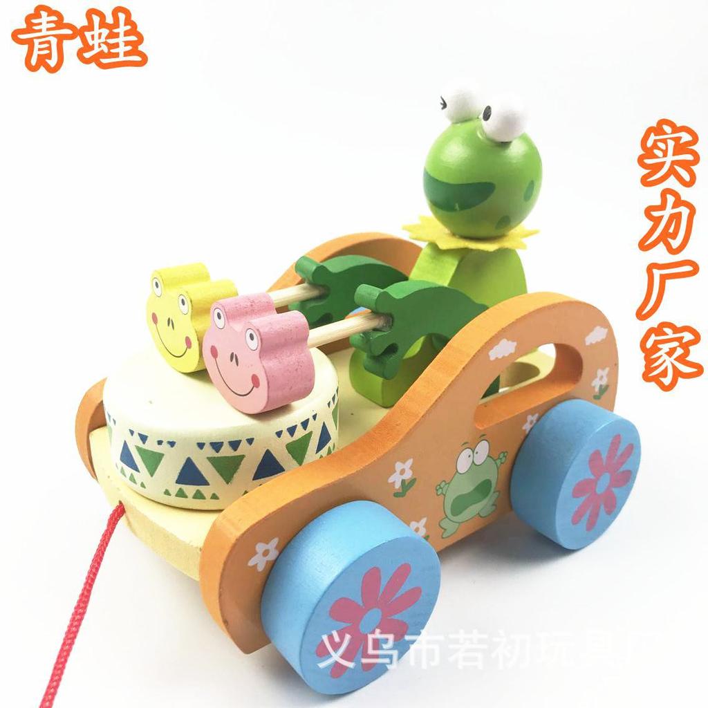 Baby Drag Toddler Toy Wooden Cartoon Animal Pull Cart Children'S Early Education Puzzle Rabbit Bear Pull Cart