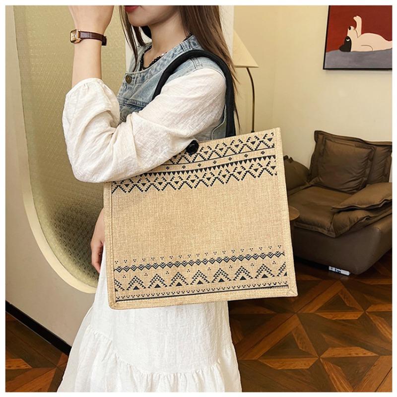 Большая вместимость открытая женская модная сумка для покупок на одно плечо женская льняная сумка для поездок на работу