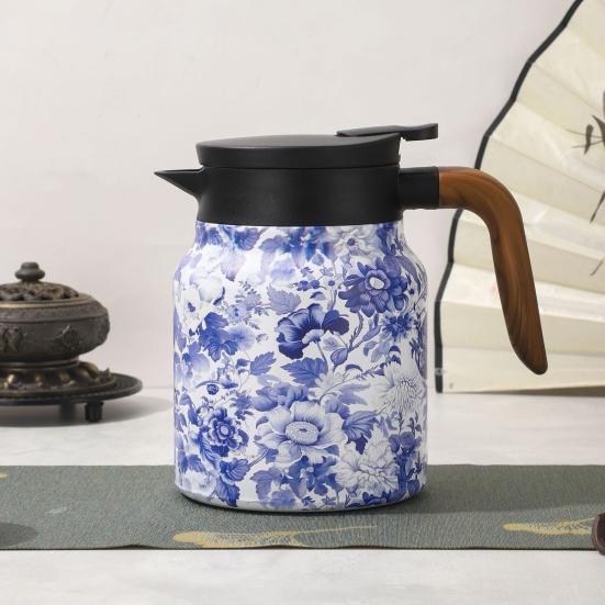 Винтажный цветочный изолированный чайник 1000 мл Мини-кофейник Офисный термос для чая Встроенный заварочный чайник для воды Кувшин для напитков Термос для кофе