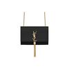 Ysl Kate Золотой Логотип Текстурированная тисненая кожа Кисточка Цепочка Сумка на плечо Маленькие Женские сумки Черный 474366-BOW0J-1000
