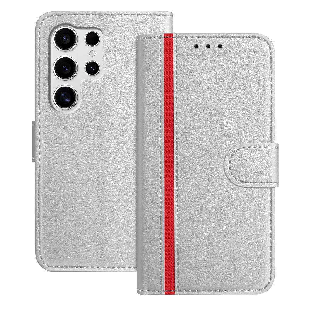 For Samsung Galaxy S25 Ultra Phone Cases Wallet Stand Color Splicing Leather Cover with Magnetic Clasp