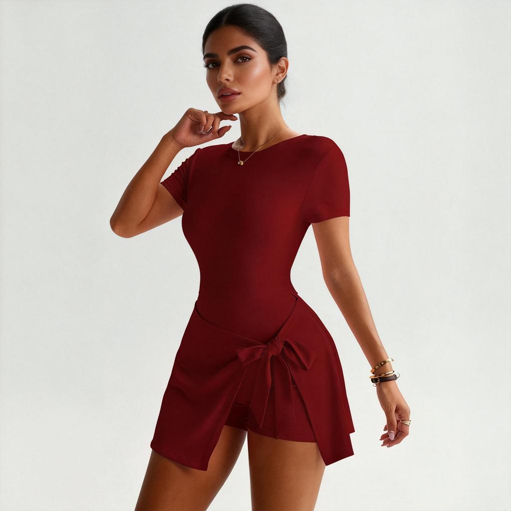 Yiwu Yoga One-Piece Short Skirt Tight And Beautiful Back Fake Two-Piece Outdoor Fitness Anti-Light Sports Tennis Skirt