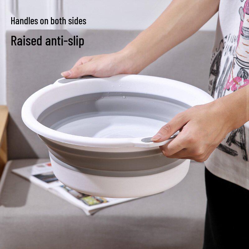 Foldable Portable Washbasin: Ideal for Dorm, Travel, Laundry, Face Washing - Durable, Round, Thick Plastic