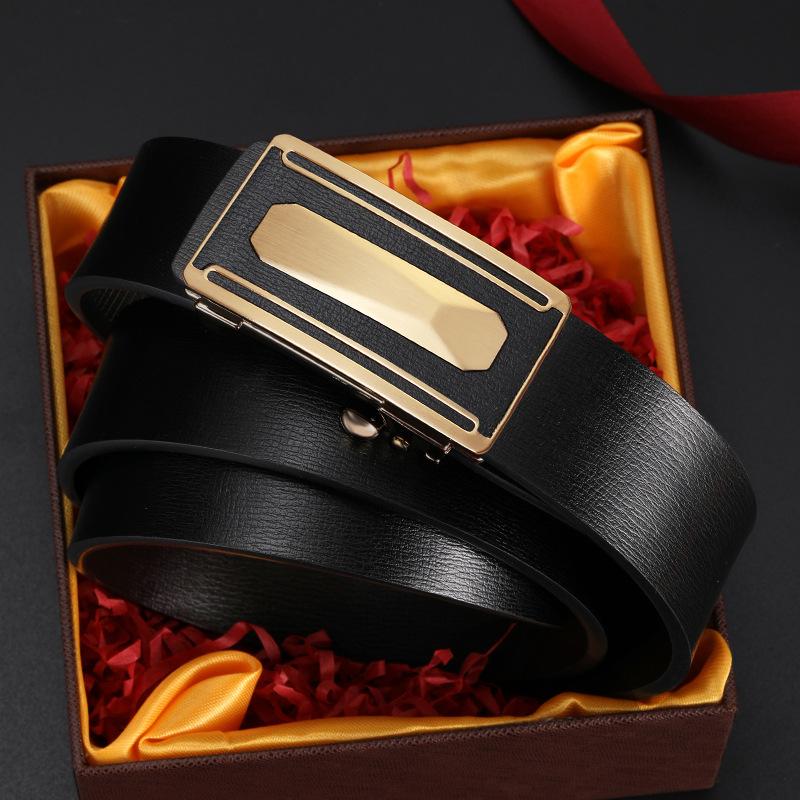 Новый мужской ремень из натуральной воловьей кожи с автоматической пряжкой, деловой, повседневный, простой, универсальный, для брюк, для среднего и молодого возраста, кожаный