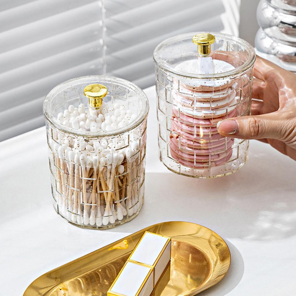 Круглая коробка для хранения ватных палочек с ручкой, пылезащитный прозрачный ПЭТ, современный настольный ватный диск, контейнер для макияжа для лица, органайзер