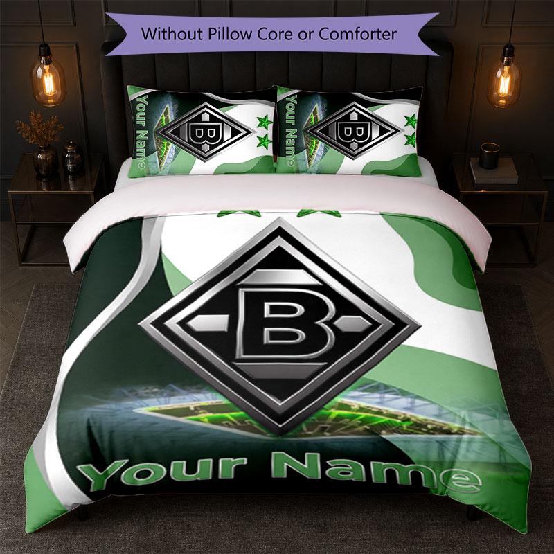 Borussia Mönchengladbach Custom Name Text Bedding Set 1 Duvet Cover+2 Pillowcases Soccer Logo Personalized Gift For Special Occasion Bedroom Decor