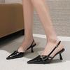 Модные женские босоножки 2024 года, новые модные летние брендовые дизайнерские босоножки на низком каблуке, сексуальные с острым носком, из искусственной кожи, однотонные туфли для вечеринок