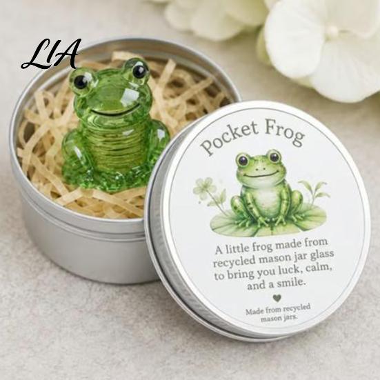 Unique Gift for Friends Whimsical Recycled Pocket Frog, Mini Frog in Tin Box, Small Buddy Christmas Animal Figurines, Cute Luck Pet Office