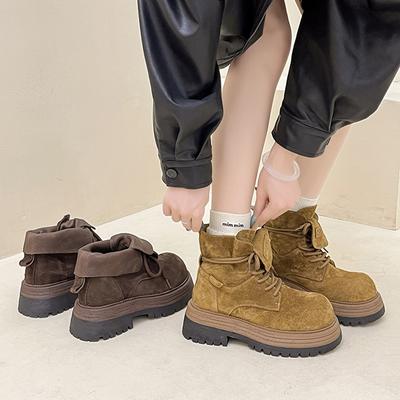 Ретро женские ботинки Мартин два в одном осень и зима британский стиль на шнуровке толстый каблук платформа короткие ботинки маленькие универсальные ботинки