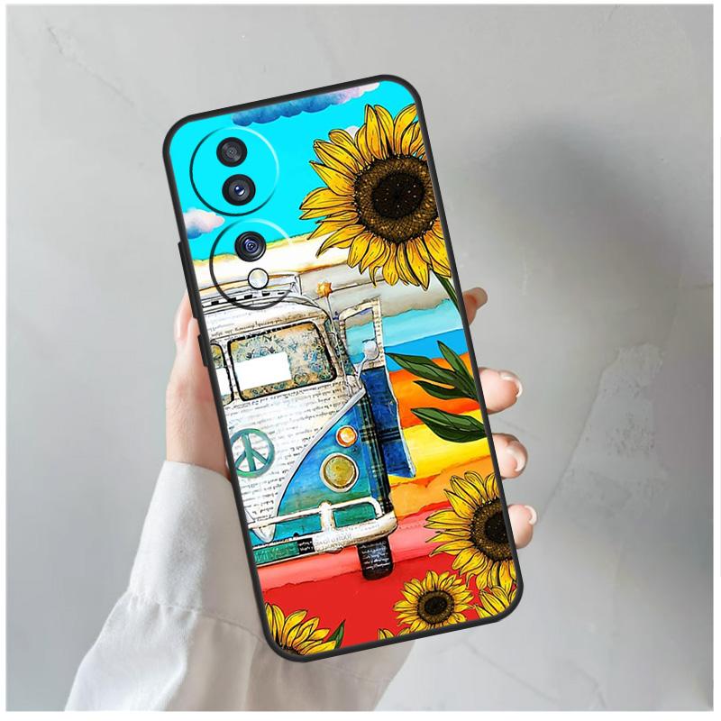 Чехол Hippie Peace Bus and Sunflower для Honor 90 Lite 50 70 Magic 5 6 Pro X6 X7 X8 X9 X6a X7a X8a X9a X9b X8b