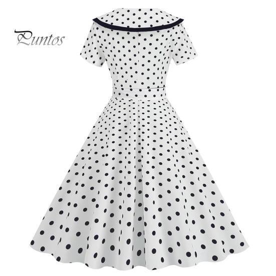 Женское праздничное платье Vinatge, большой подол, контрастный цвет, точечный принт, высокая талия с поясом, молния сзади, короткий рукав, кукольный воротник, 50-е, 60-е годы, выпускной, свадьба, принцесса