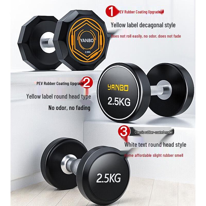 Rubber-Coated Dumbbell Set with Storage Rack