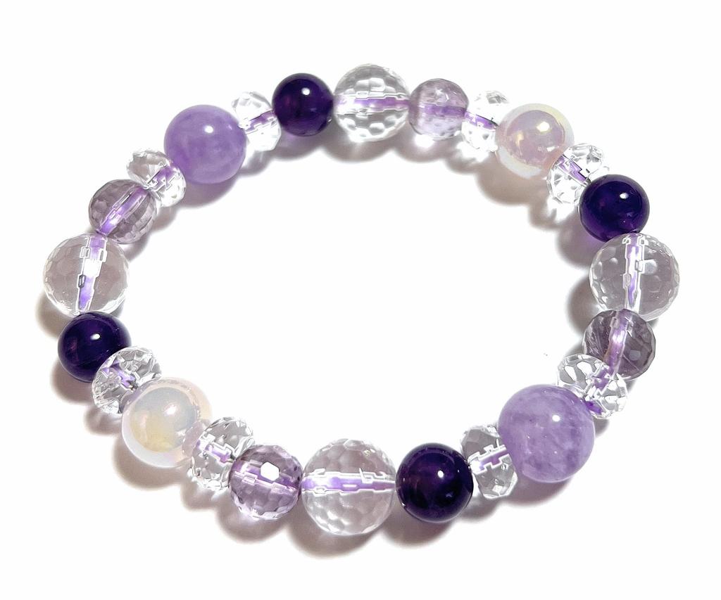 Natural Stone Power Stone Bracelet Lavender Rose Quartz Aura Amethyst Natural Crystal Love Inner Circumference [Malline Marine] Luck/Healing Approx.