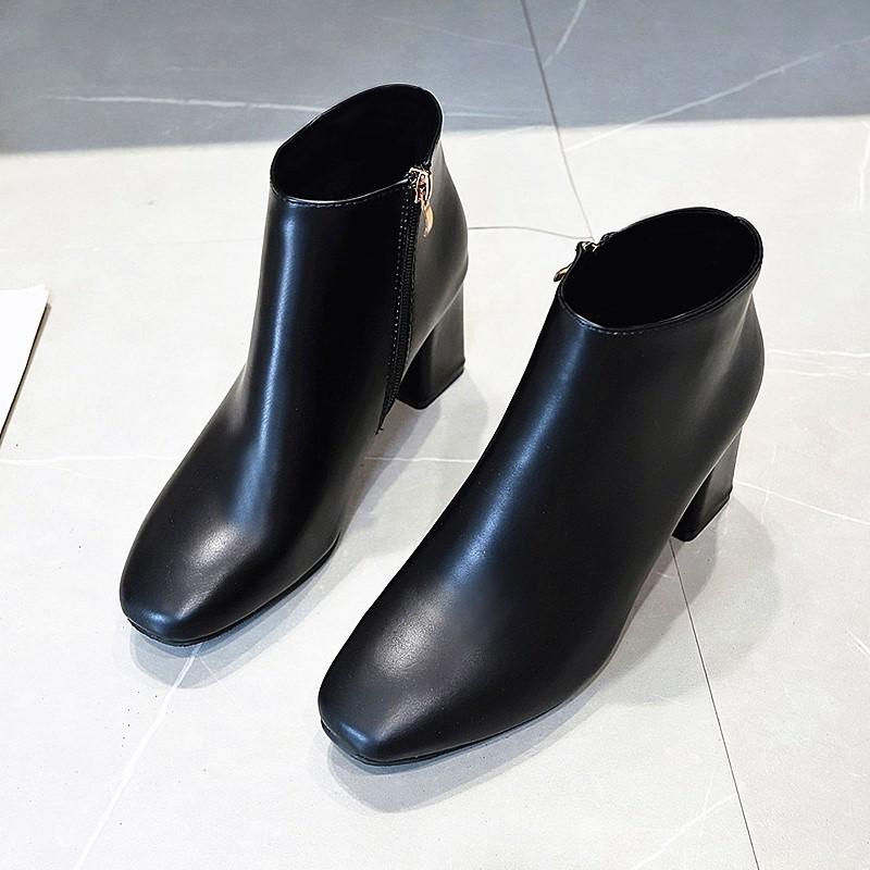 Ботинки женские 2024 короткие ботинки весна и осень высокие каблуки ботильоны кожаные ботинки толстый каблук боковая молния женские ботинки