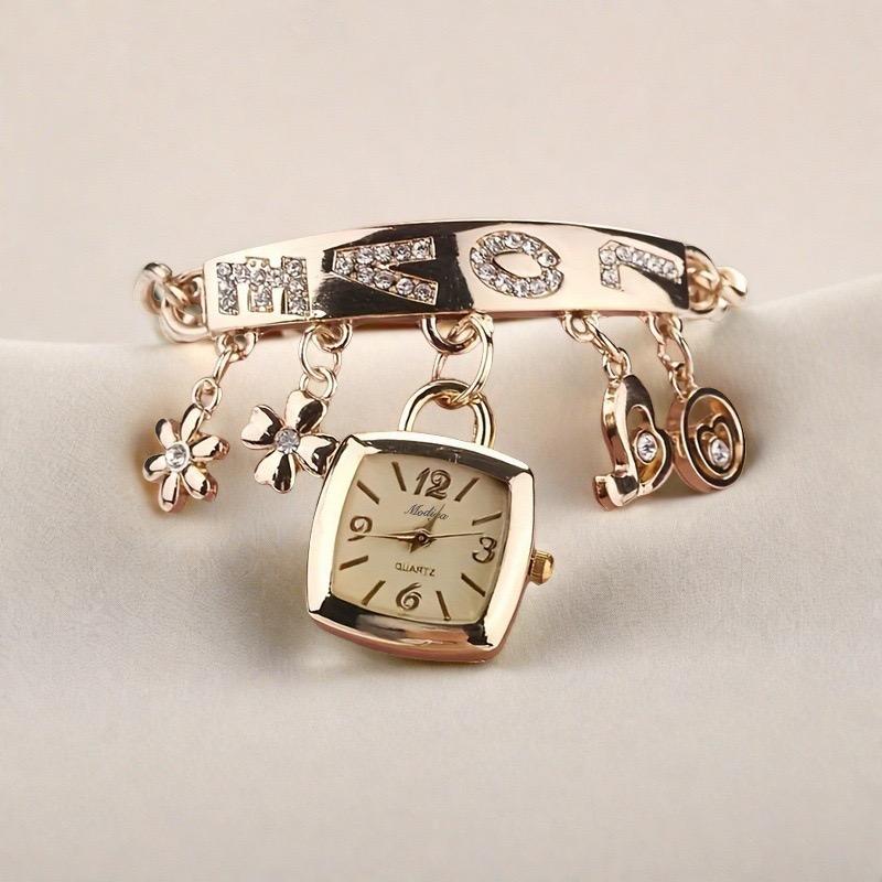 Модные женские часы-браслет с бриллиантовой подвеской для часов для девочек, повседневные универсальные декоративные кварцевые часы для женщин