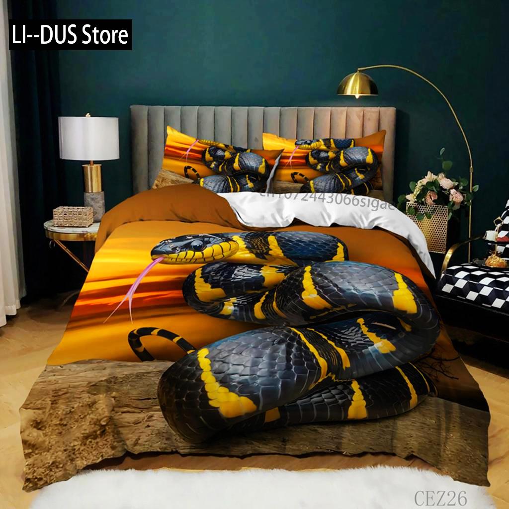 Комплект постельного белья с 3D-змеей King Size, комплект постельного белья с изображением диких животных и ужасов, полиэстер, жуткий чехол в стиле дикой природы