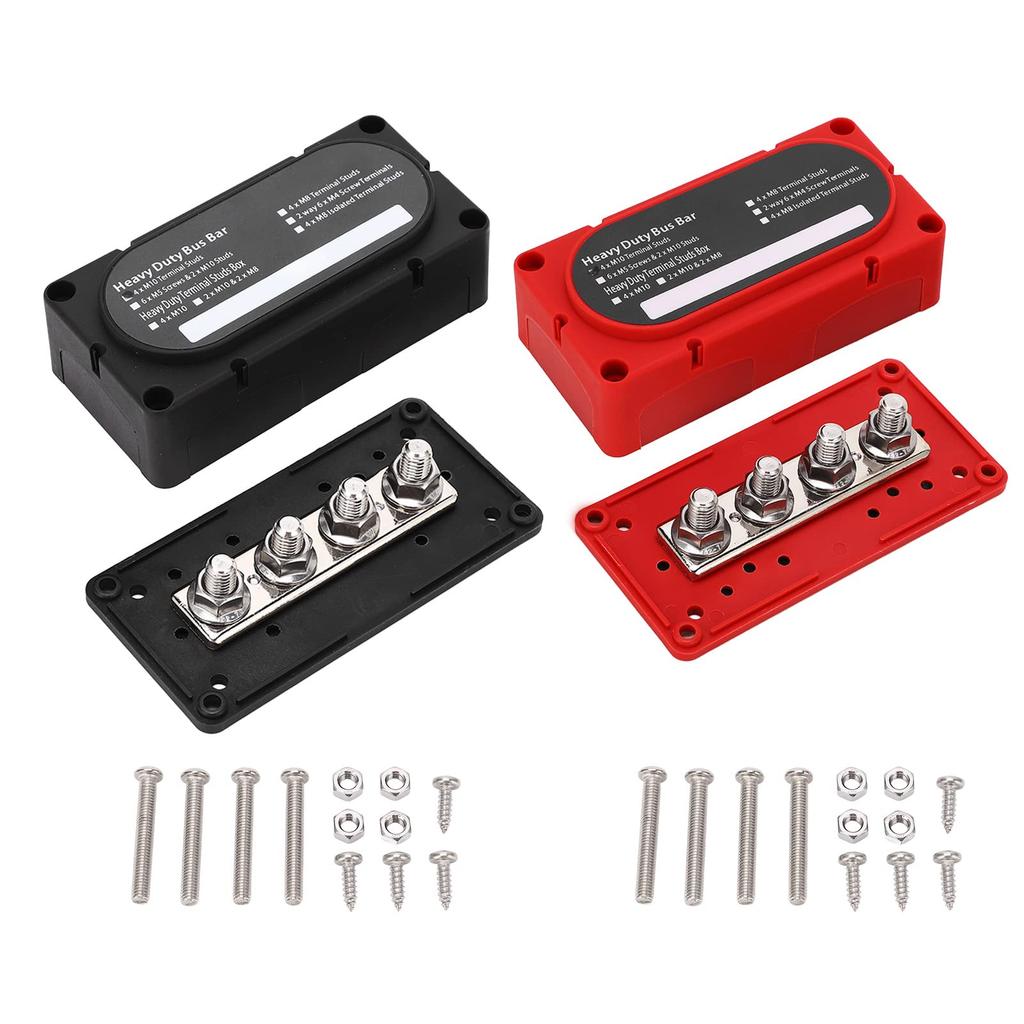 Power Distribution Block Busbar 2pcs Distribution Block 4 Studs 300A Bus Bar Universal 12‑48V for Car RV Yacht Boat